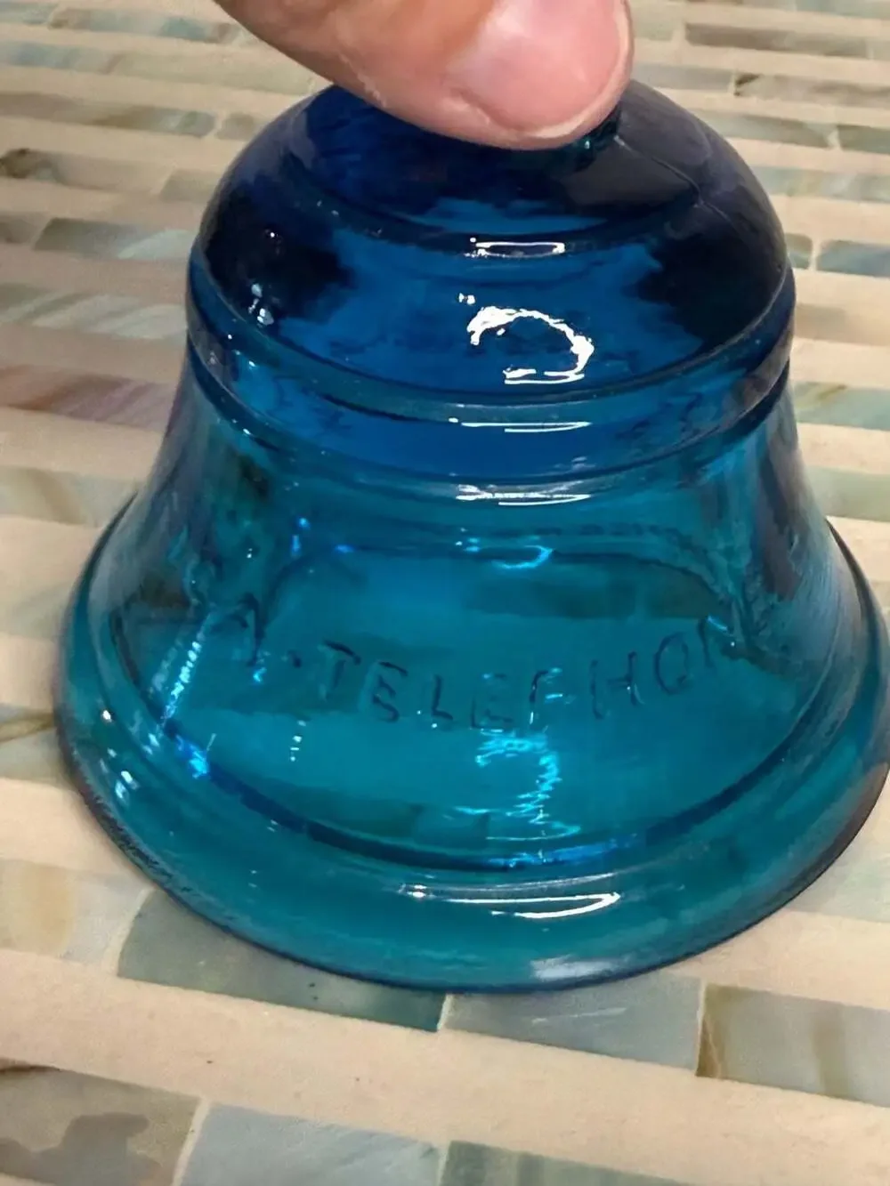 Telephone Pioneers of America Blue Glass Bell Paperweight